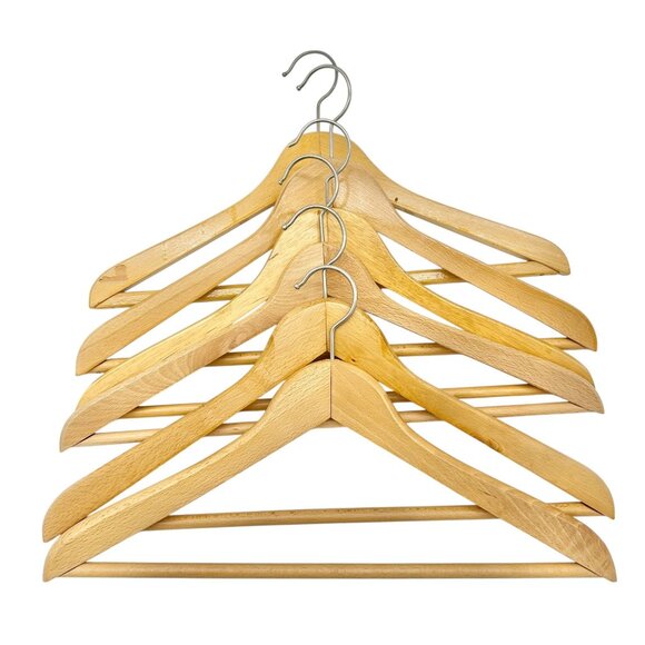 Set Of 6 Vintage Wooden Clothes Hangers With Metal Hooks Made In W. Germany - Picture 1 of 3